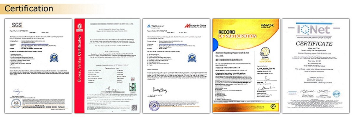 certificates of hexagonal paper box